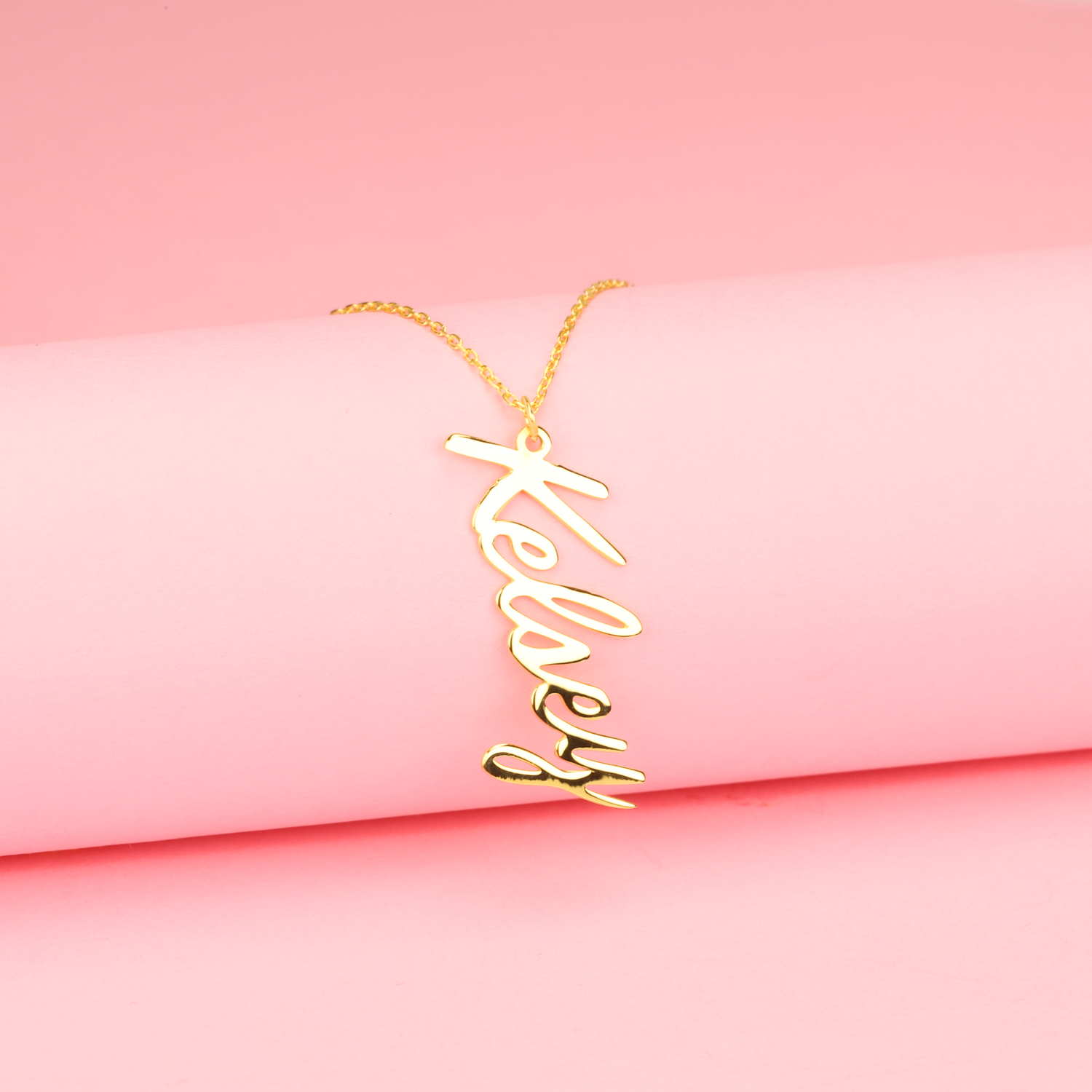 Unique Vertical Personalized Name Custom Necklace 14K Gold