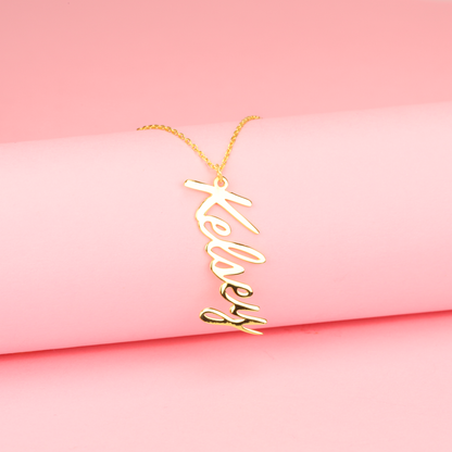 Unique Vertical Personalized Name Custom Necklace 14K Gold