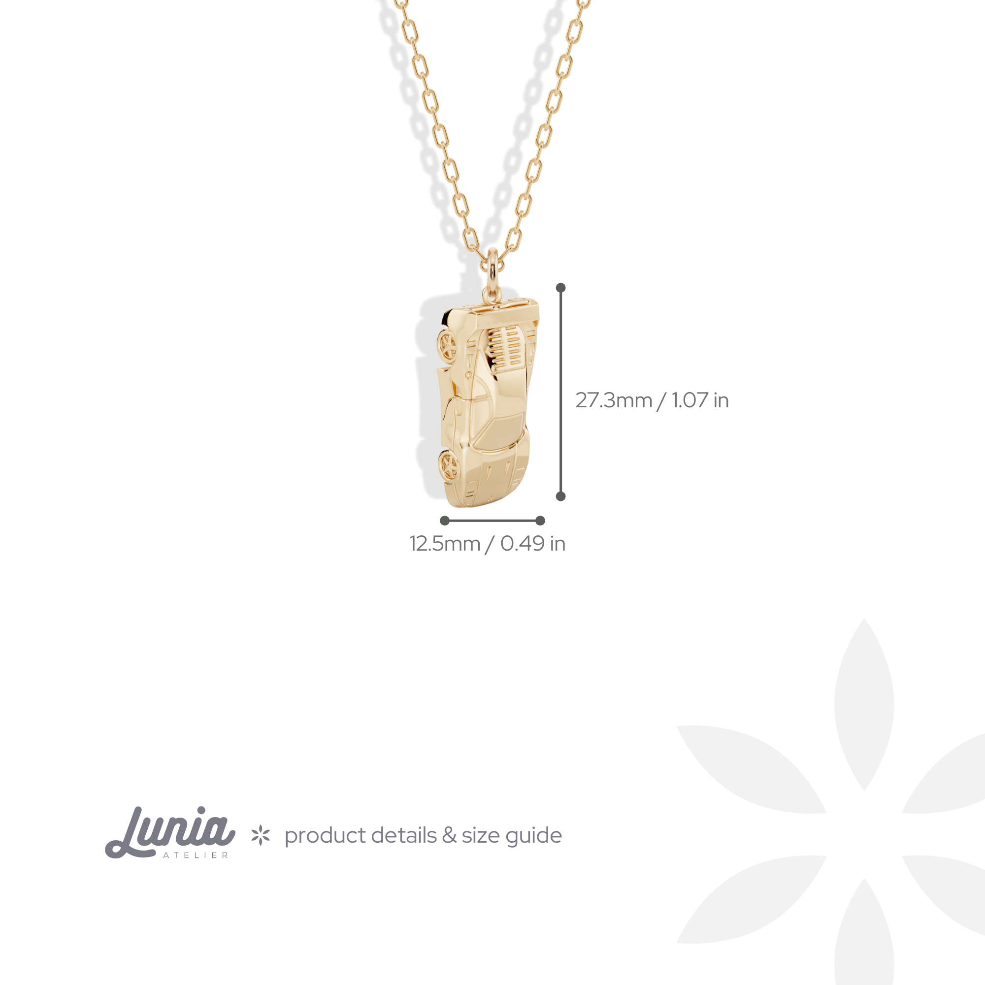 V12 Supercar Diecast Model Car Necklace 14K Gold / Silver