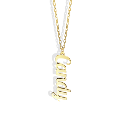 Vertical Personalized Name Custom Necklace 14K Gold