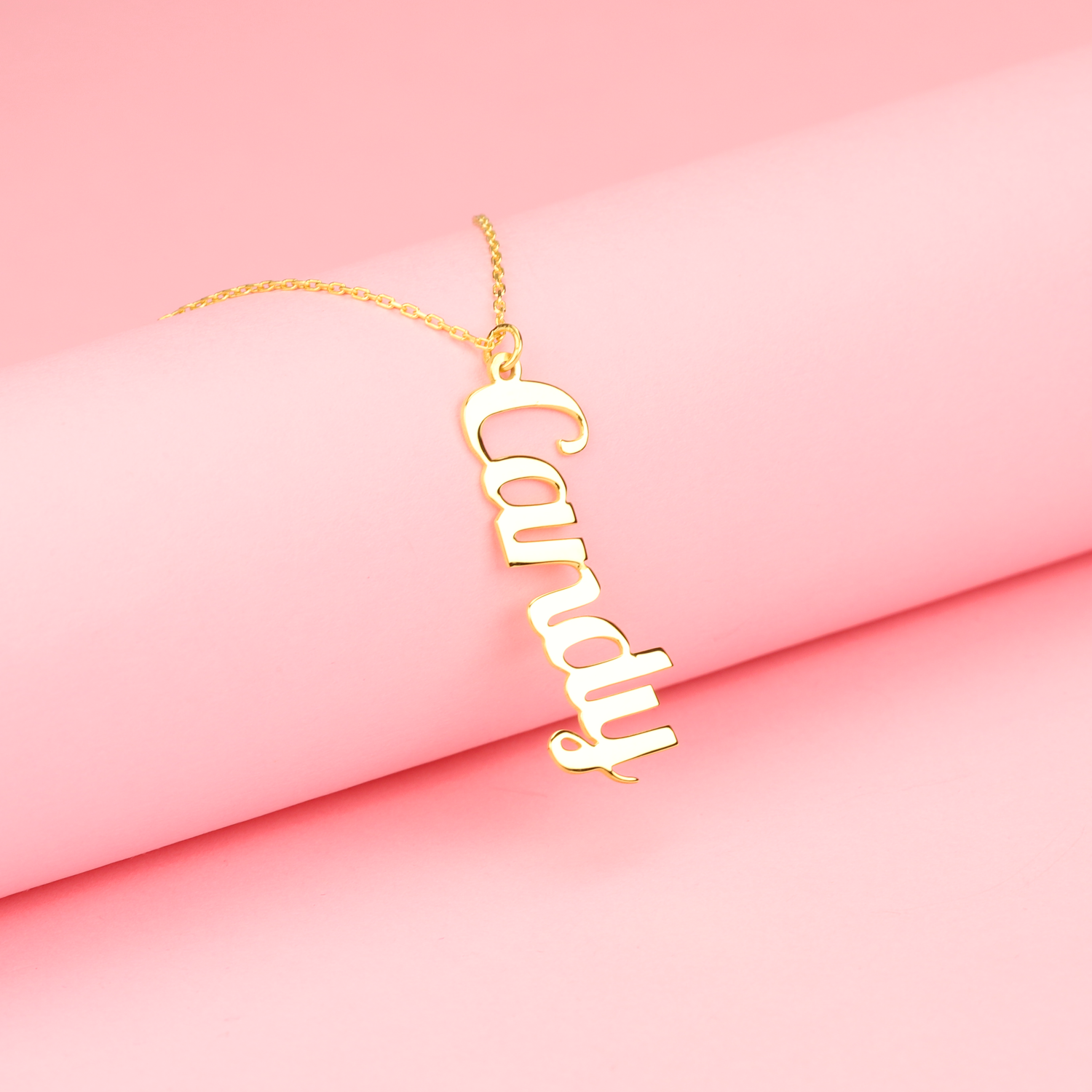 Vertical Personalized Name Custom Necklace 14K Gold