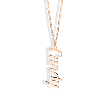 Vertical Personalized Name Custom Necklace 14K Gold