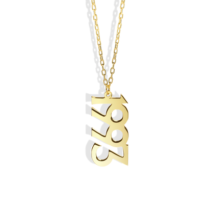 Vertical Year Custom Personalized Date Necklace 14K Gold