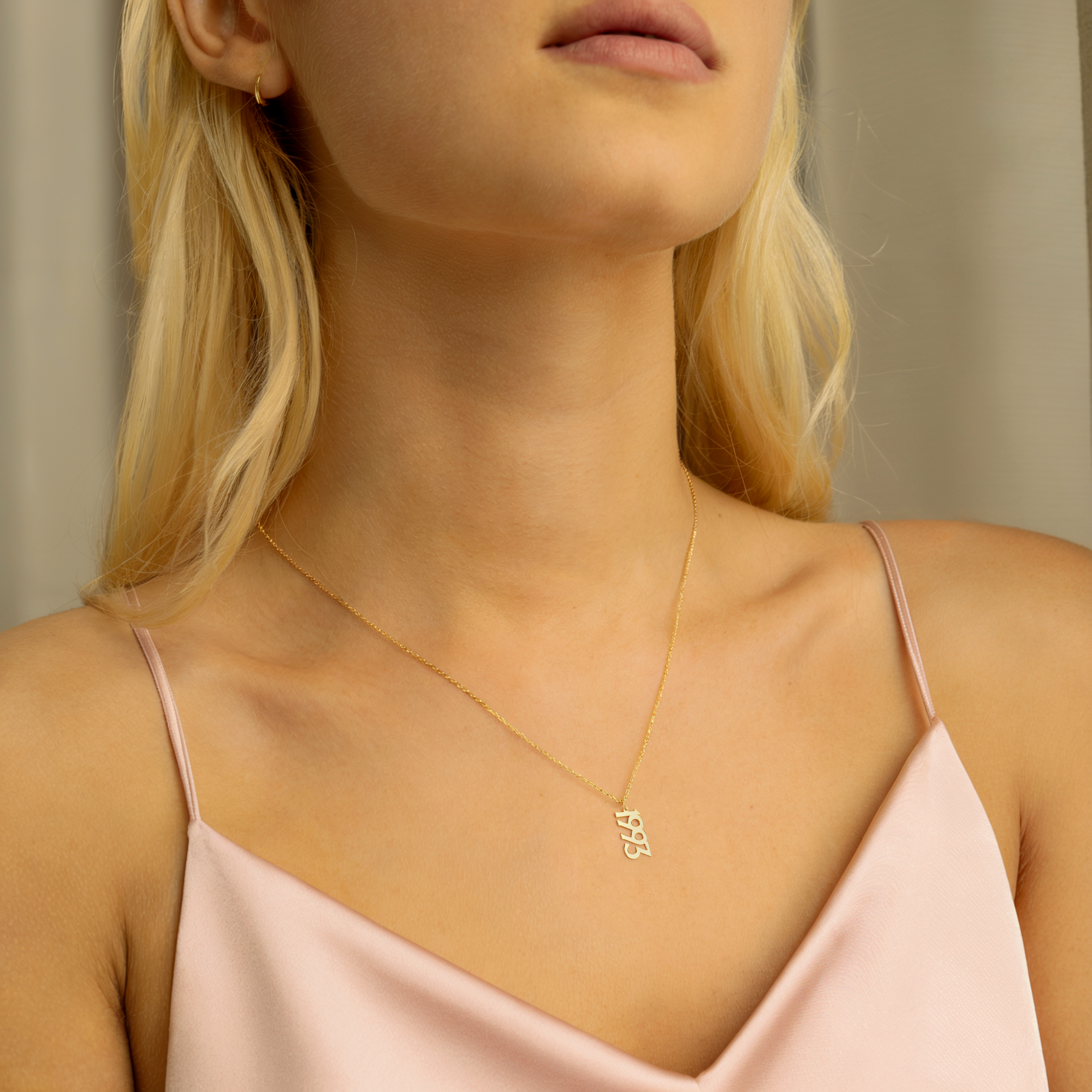 Vertical Year Custom Personalized Date Necklace 14K Gold