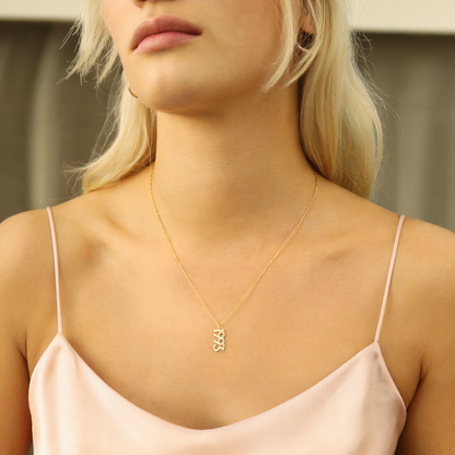 Vertical Year Custom Personalized Date Necklace 14K Gold