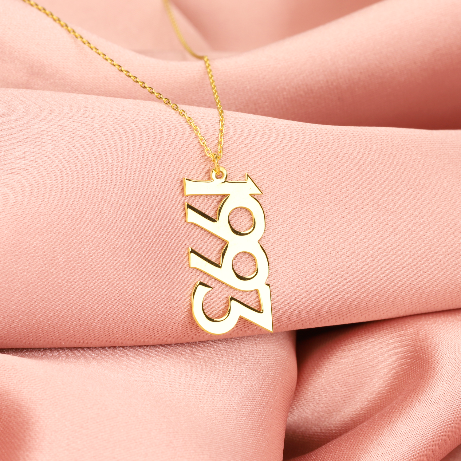 Engraved Vertical Year Date Necklace 14K Gold