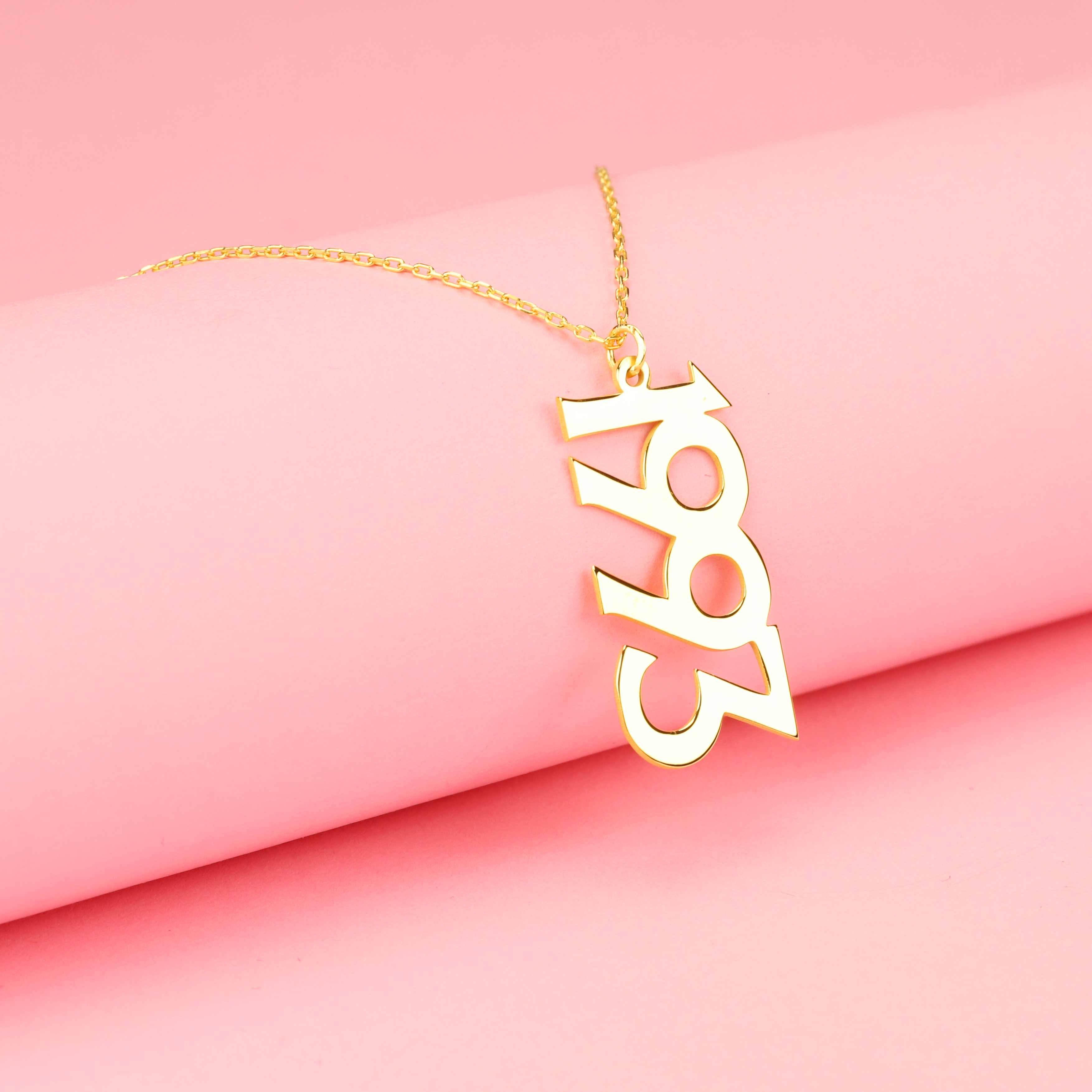 Vertical Year Custom Personalized Date Necklace 14K Gold
