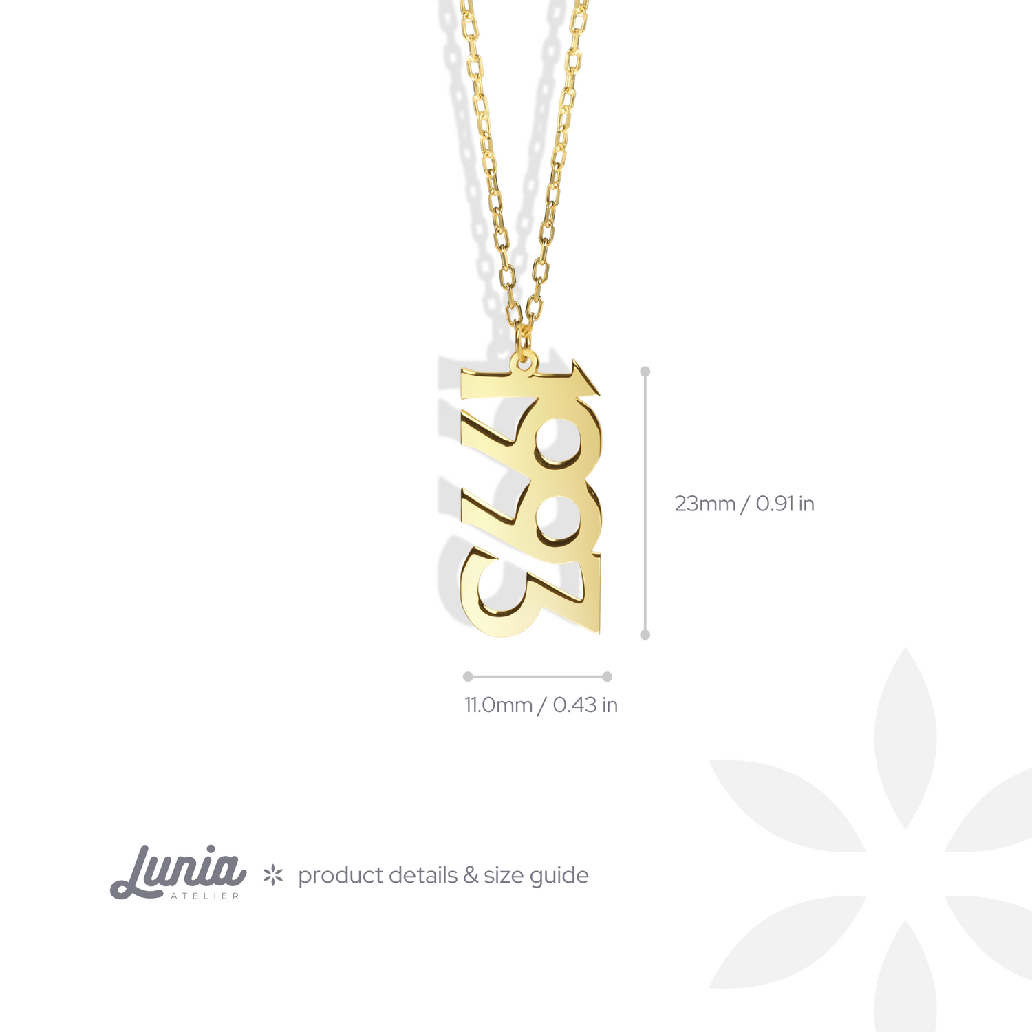 Vertical Year Custom Personalized Date Necklace 14K Gold