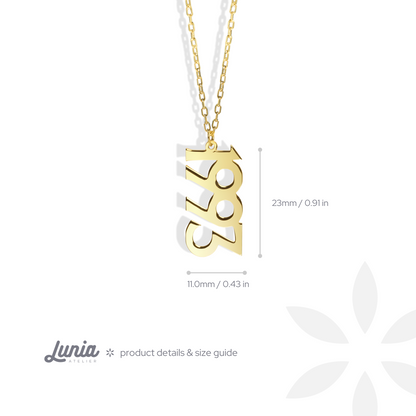 Vertical Year Custom Personalized Date Necklace 14K Gold