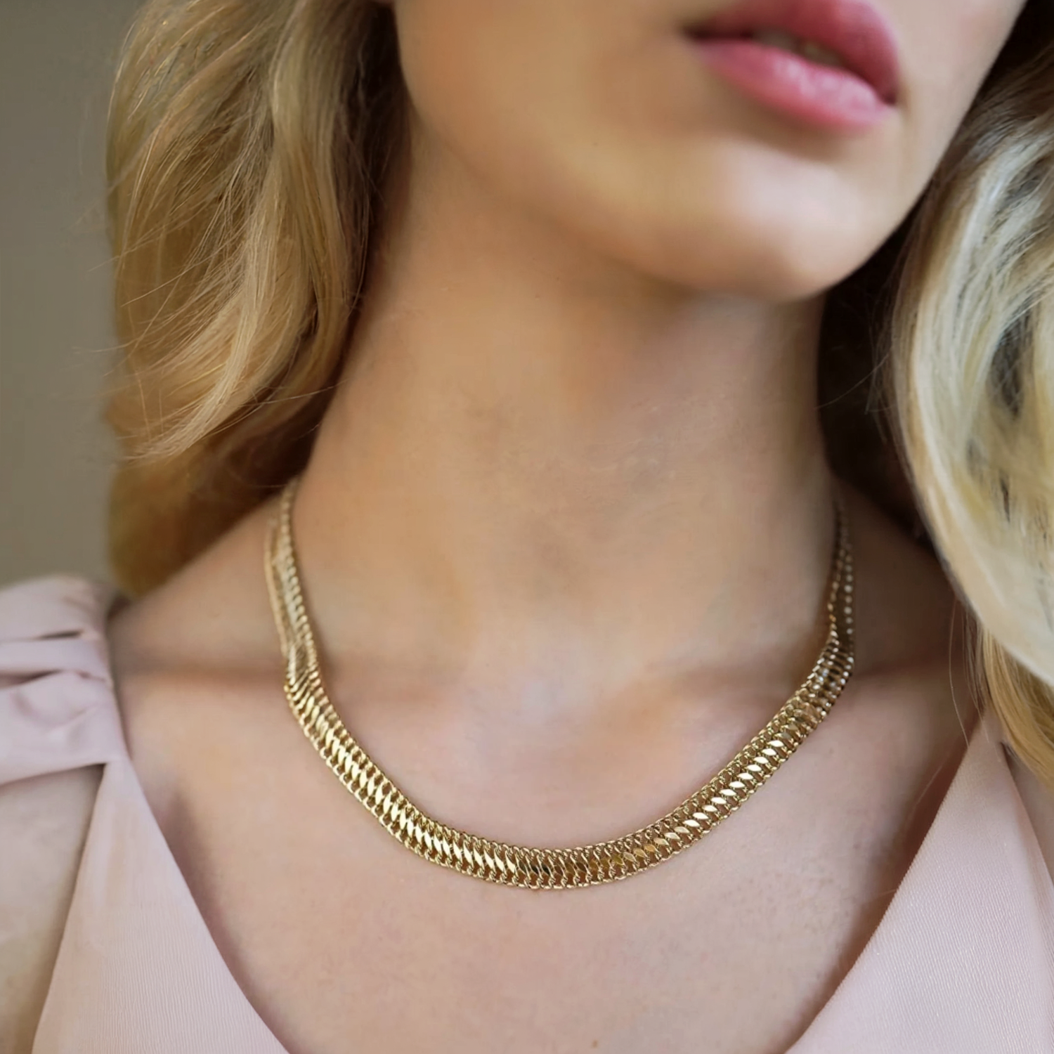 Vienna Parallel Double Curb Chain Necklace 14K Gold