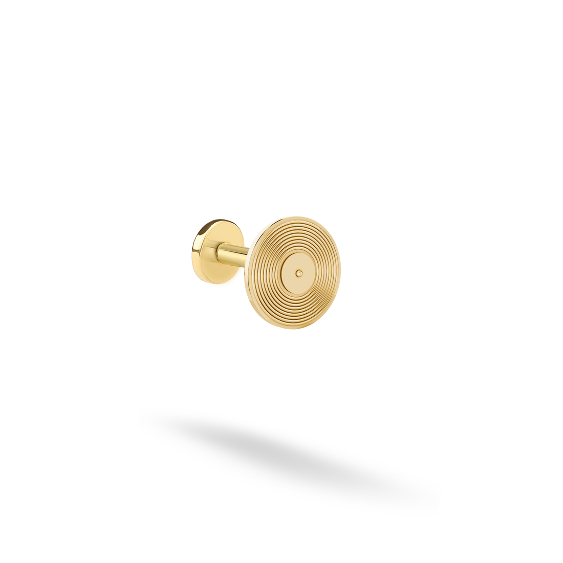 Vinyl record flatback ear piercing in 14K gold or silver. A delicate music jewelry piece inspired by album and record disc designs.