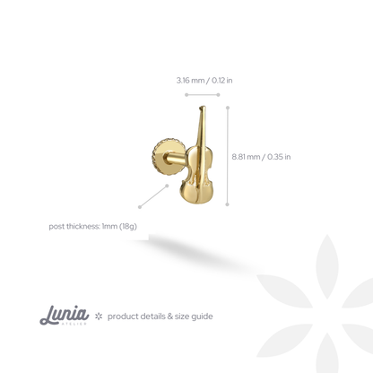 Violin Flatback Ear Piercing 14K Gold