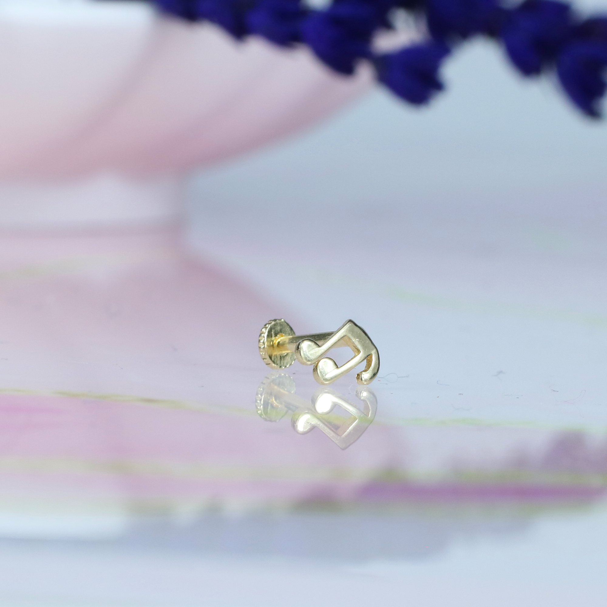 Music Note Flatback Ear Piercing 14K Gold