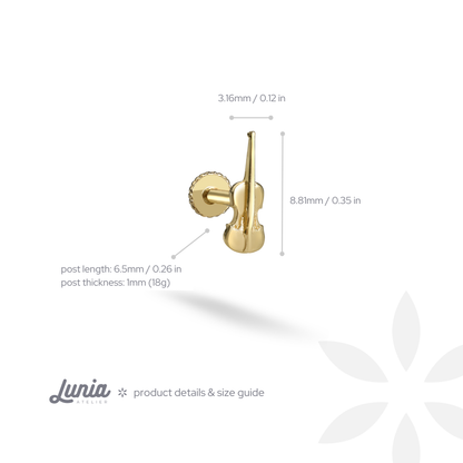 Violin Flatback Ear Piercing 14K Gold