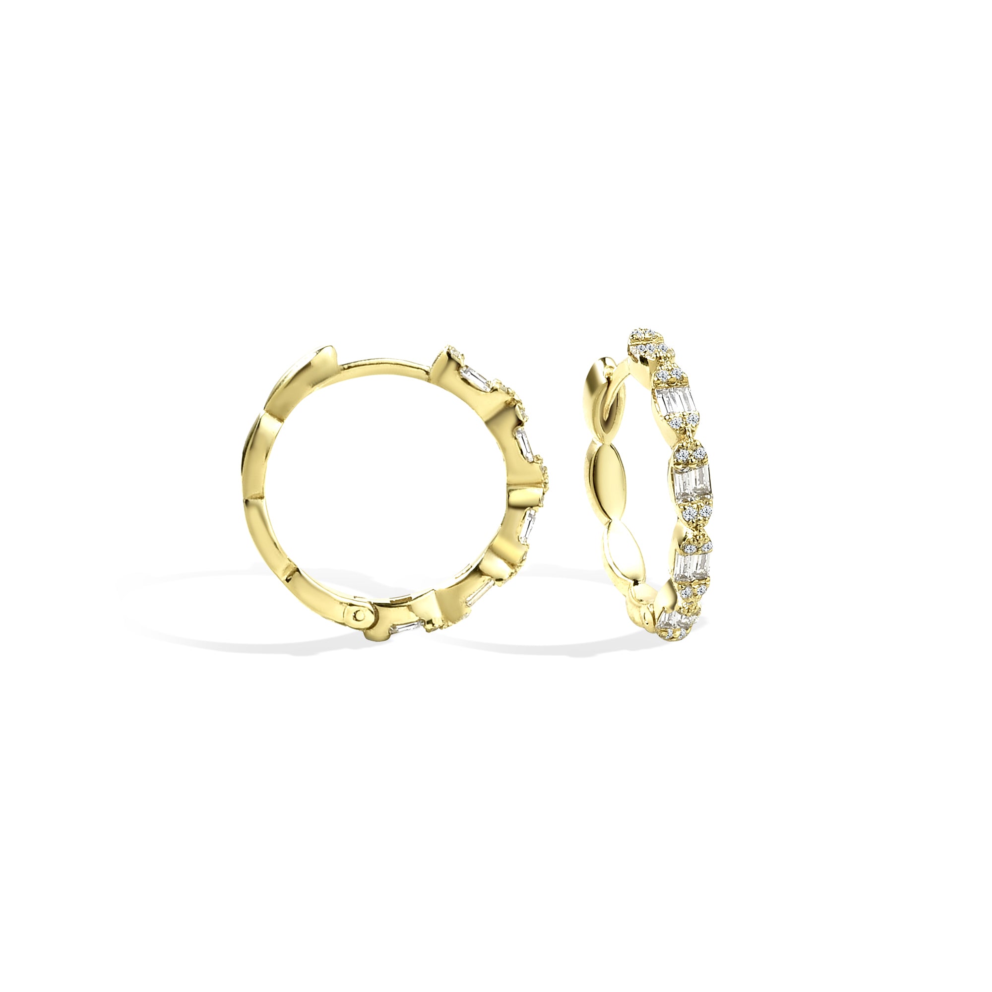 Wave Diamond Hoops Earrings 14K Gold		