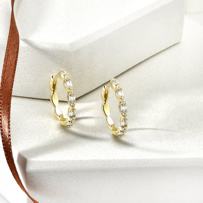 Wave Diamond Hoops Earrings 14K Gold