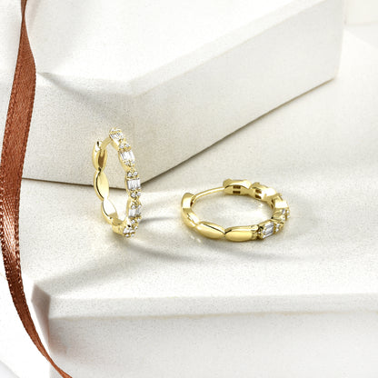 Wave Diamond Hoops Earrings 14K Gold