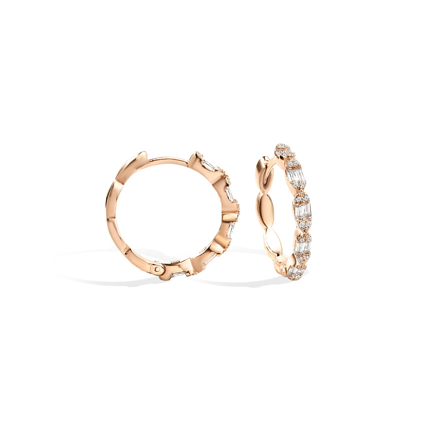 Wave Diamond Hoops Earrings 14K Gold