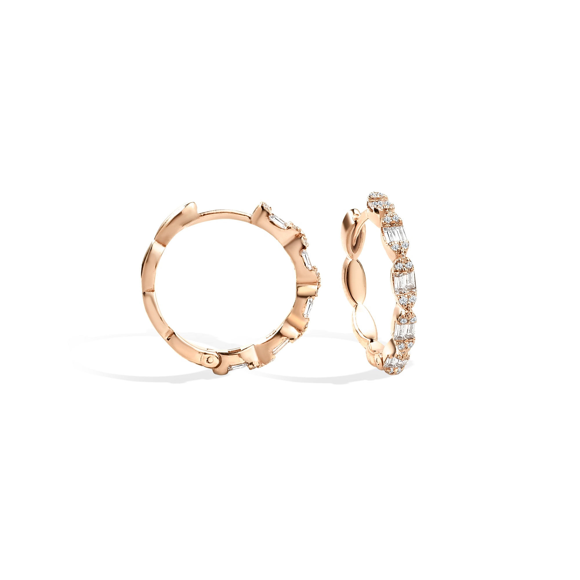 Wave Diamond Hoops Earrings 14K Gold