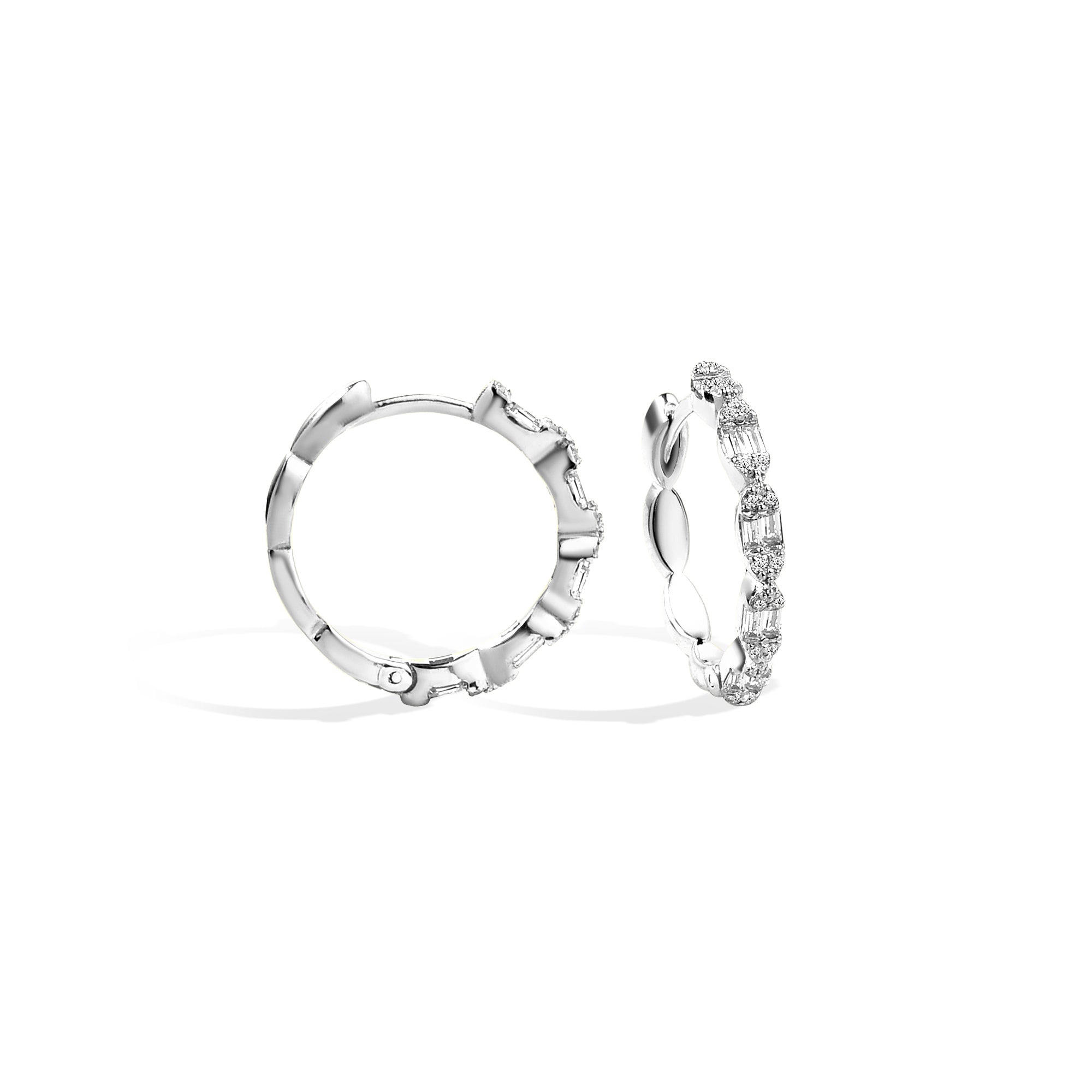 Wave Diamond Hoops Earrings 14K Gold