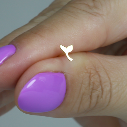 Whale Tail Flatback Ear Piercing 14K Gold