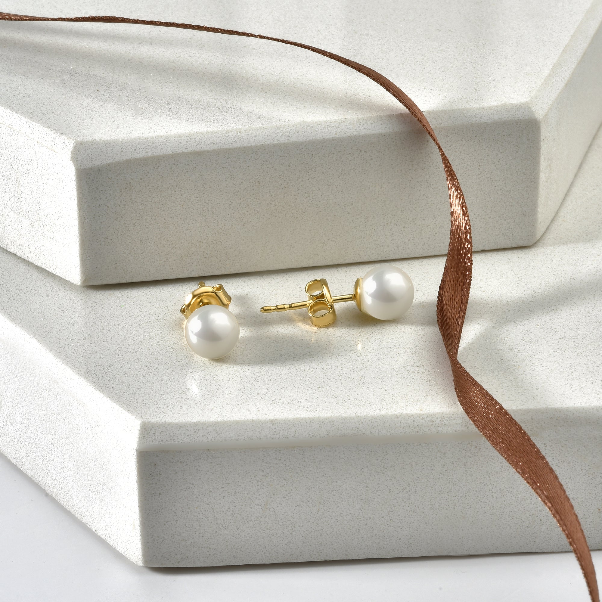 White Ball Earrings 14K Gold