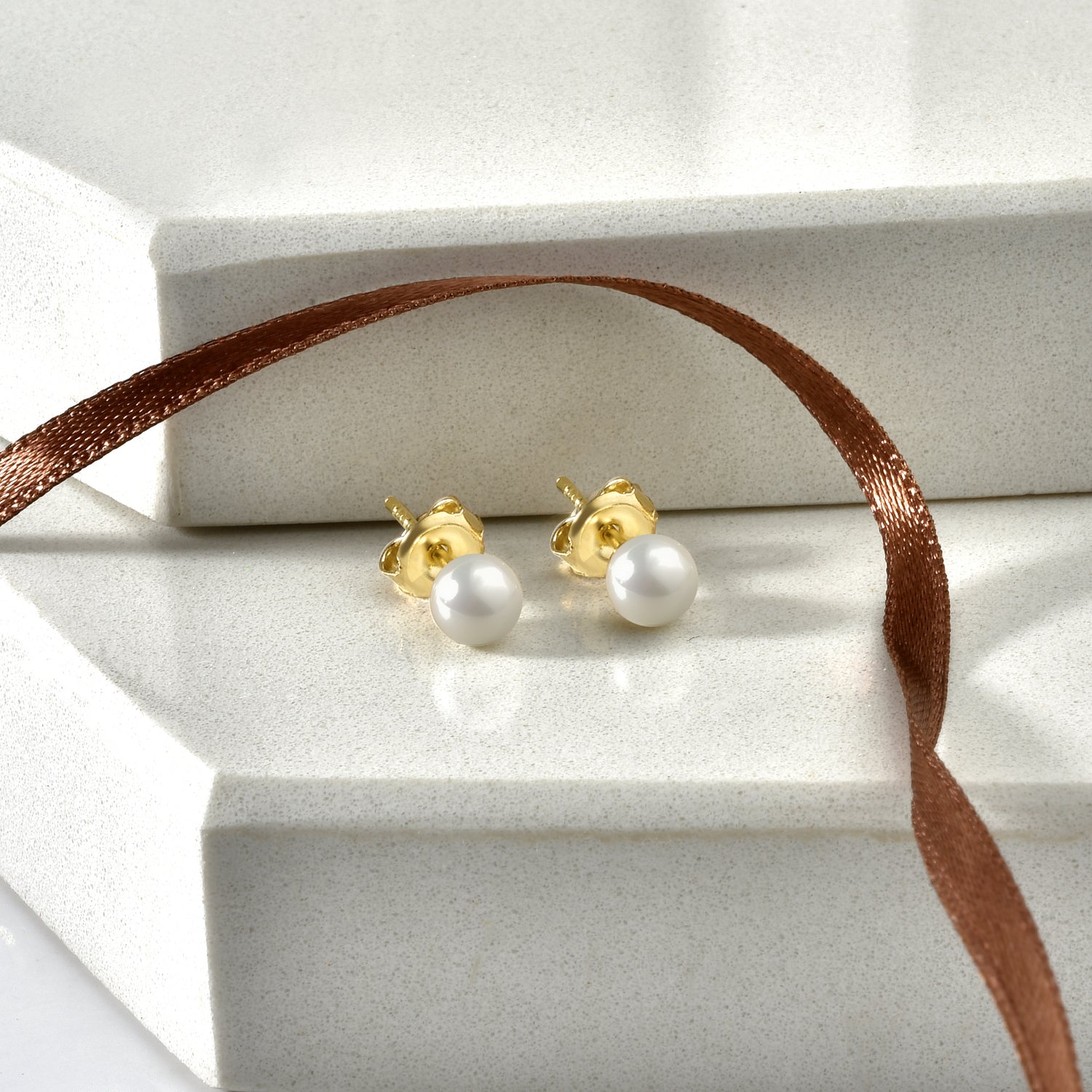 White Ball Earrings 14K Gold