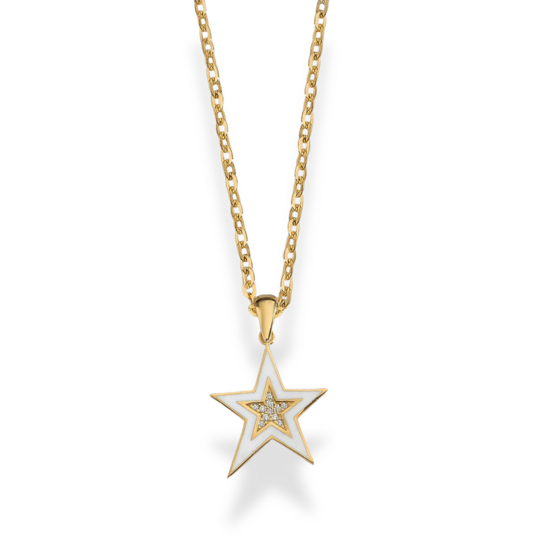 White Bright Star Diamond Necklace 14K Gold