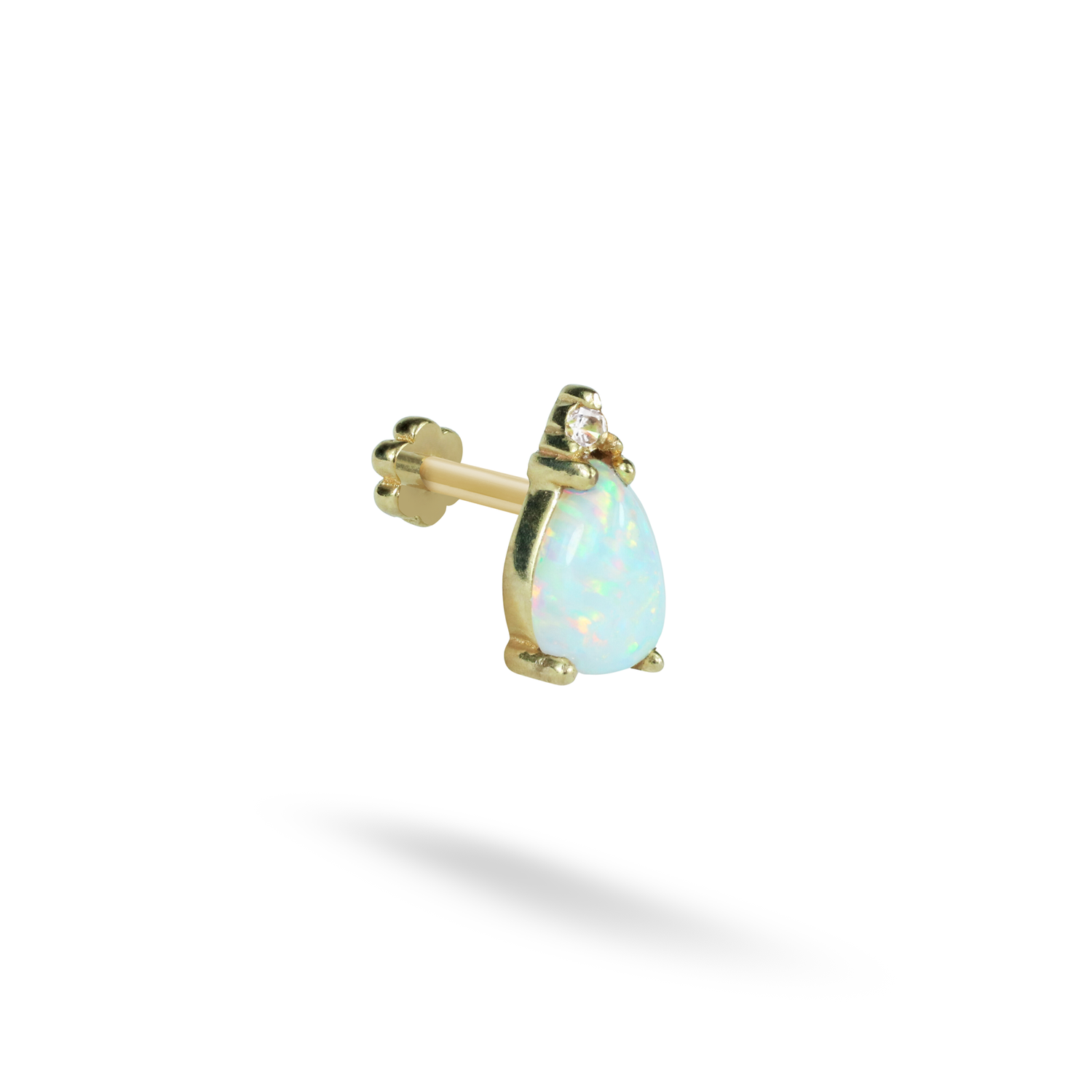 White Drop Flatback Ear Piercing 14K Gold with CZ Stone