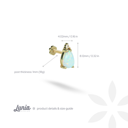 White Drop Flatback Ear Piercing 14K Gold with CZ Stone
