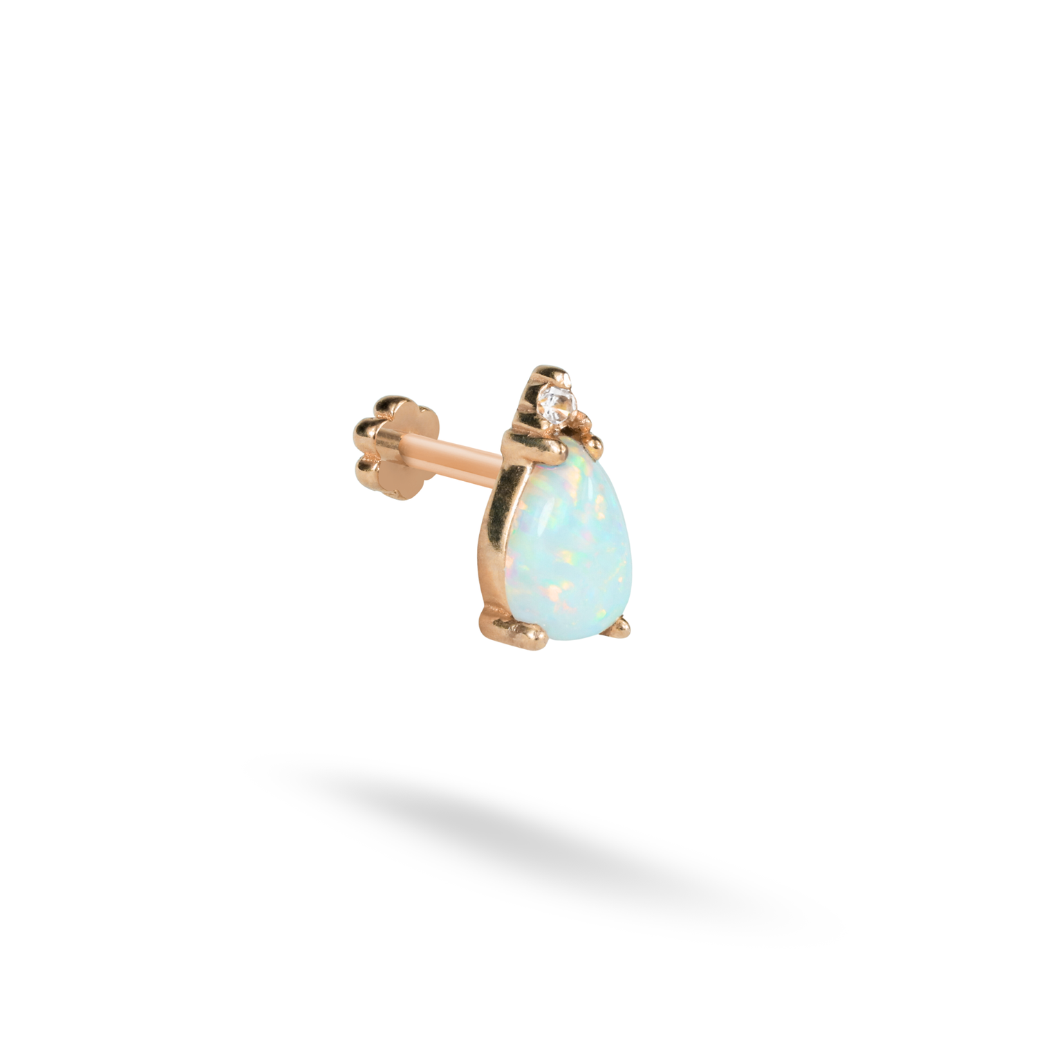 White Drop Flatback Ear Piercing 14K Gold with CZ Stone