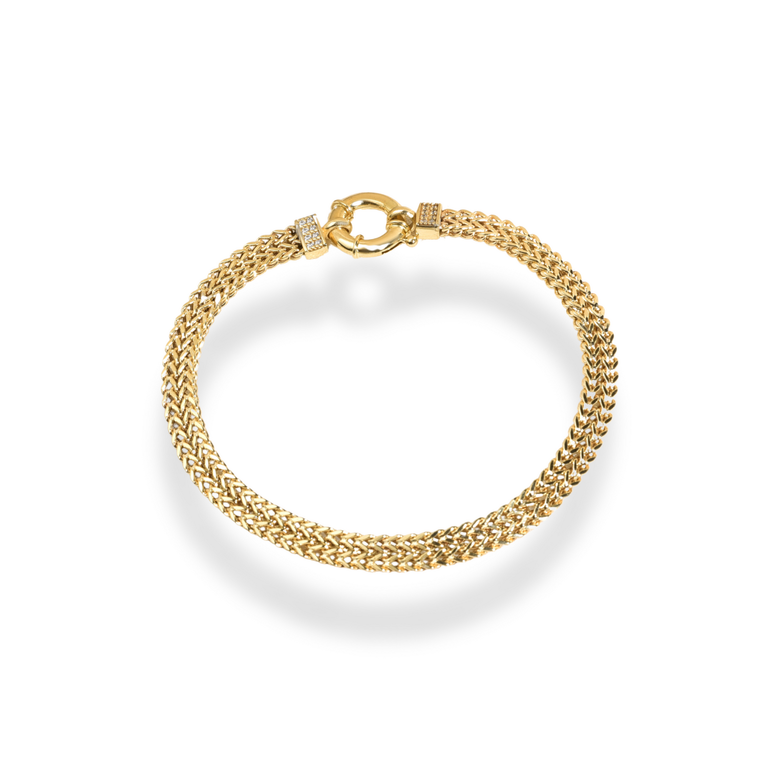 Wicker Braid Double Chain Bracelet 14KGold