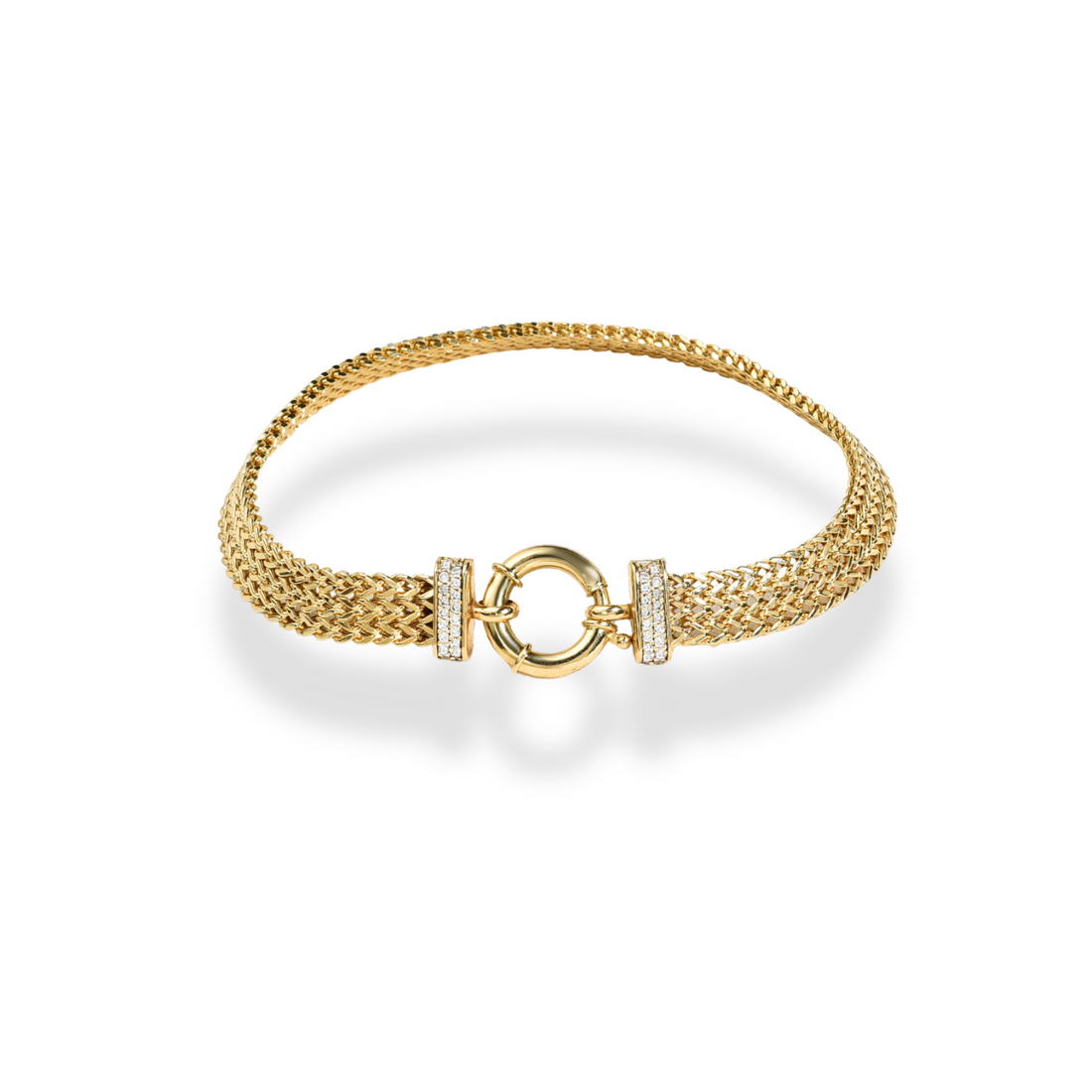 Wicker Braid Triple Chain Bracelet 14K Gold