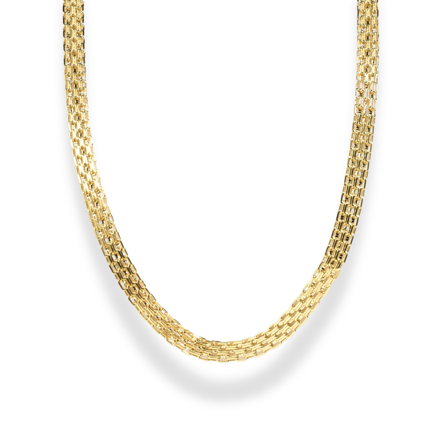 Wicker Braid Triple Chain Necklace 14K Gold