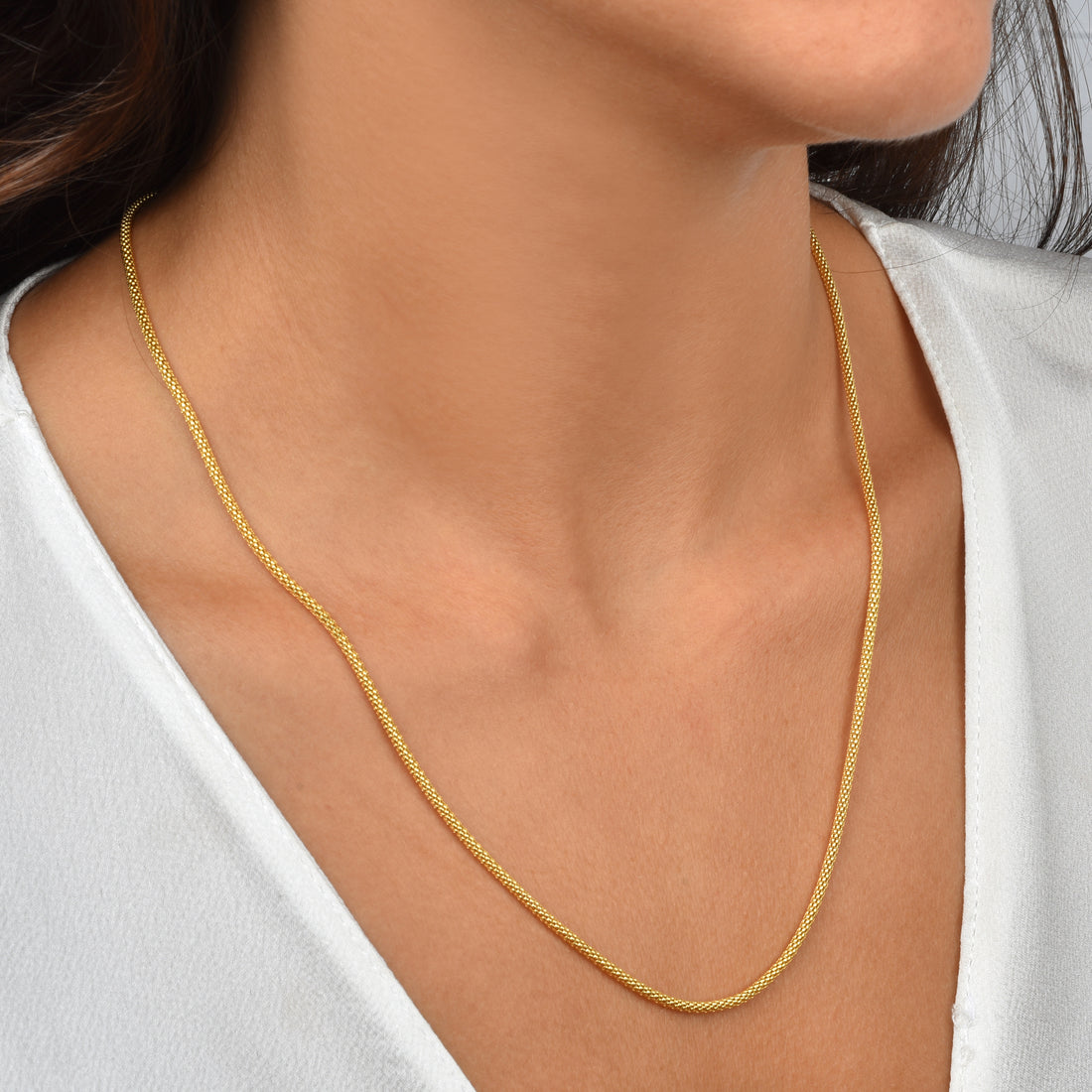 Woven Elegance Thin Chain Necklace 14K Gold