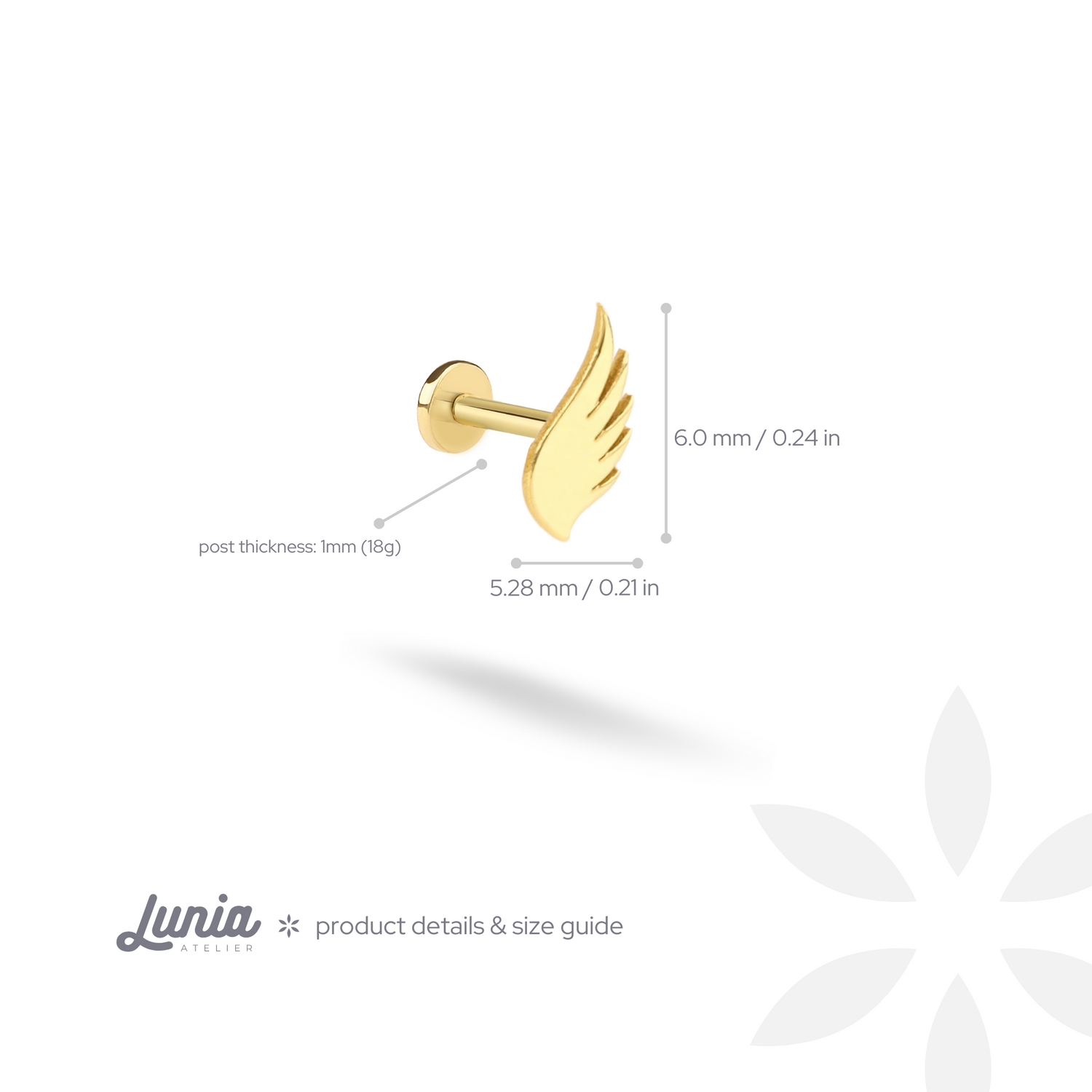 Wing Flatback Ear Piercing 14K Gold