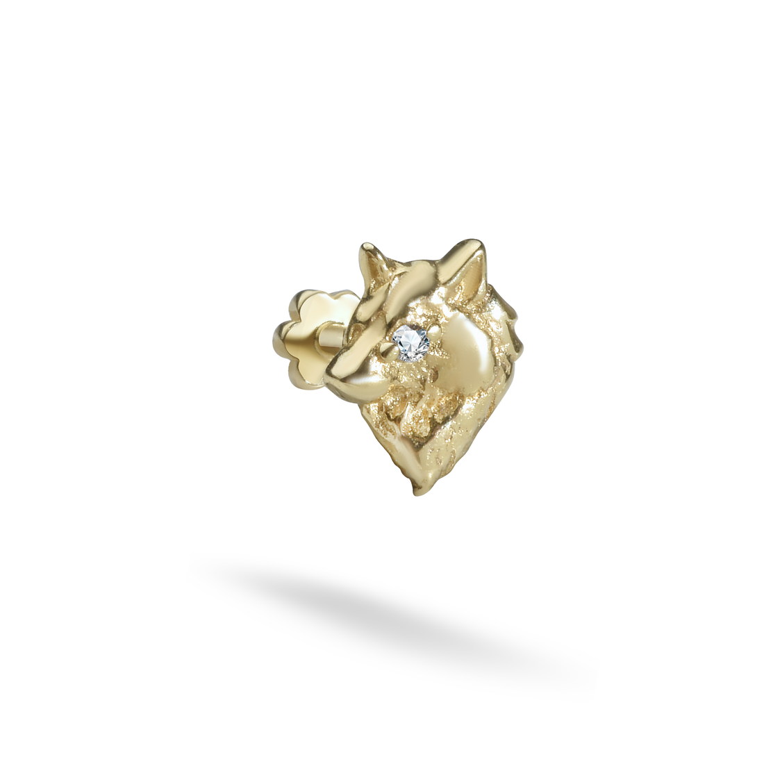 Wolf Head Flatback Ear Piercing 14K Gold