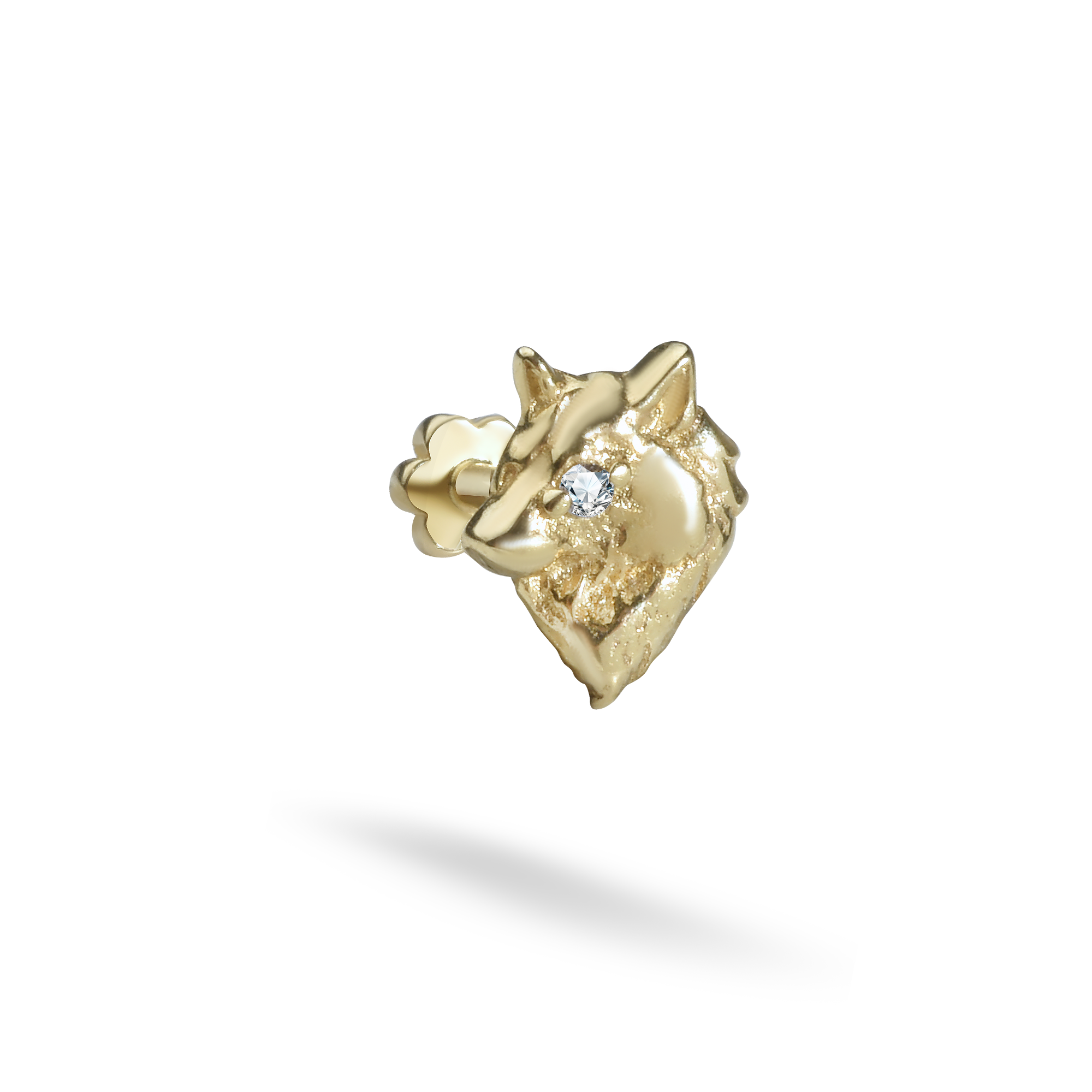 Wolf Head Flatback Ear Piercing 14K Gold