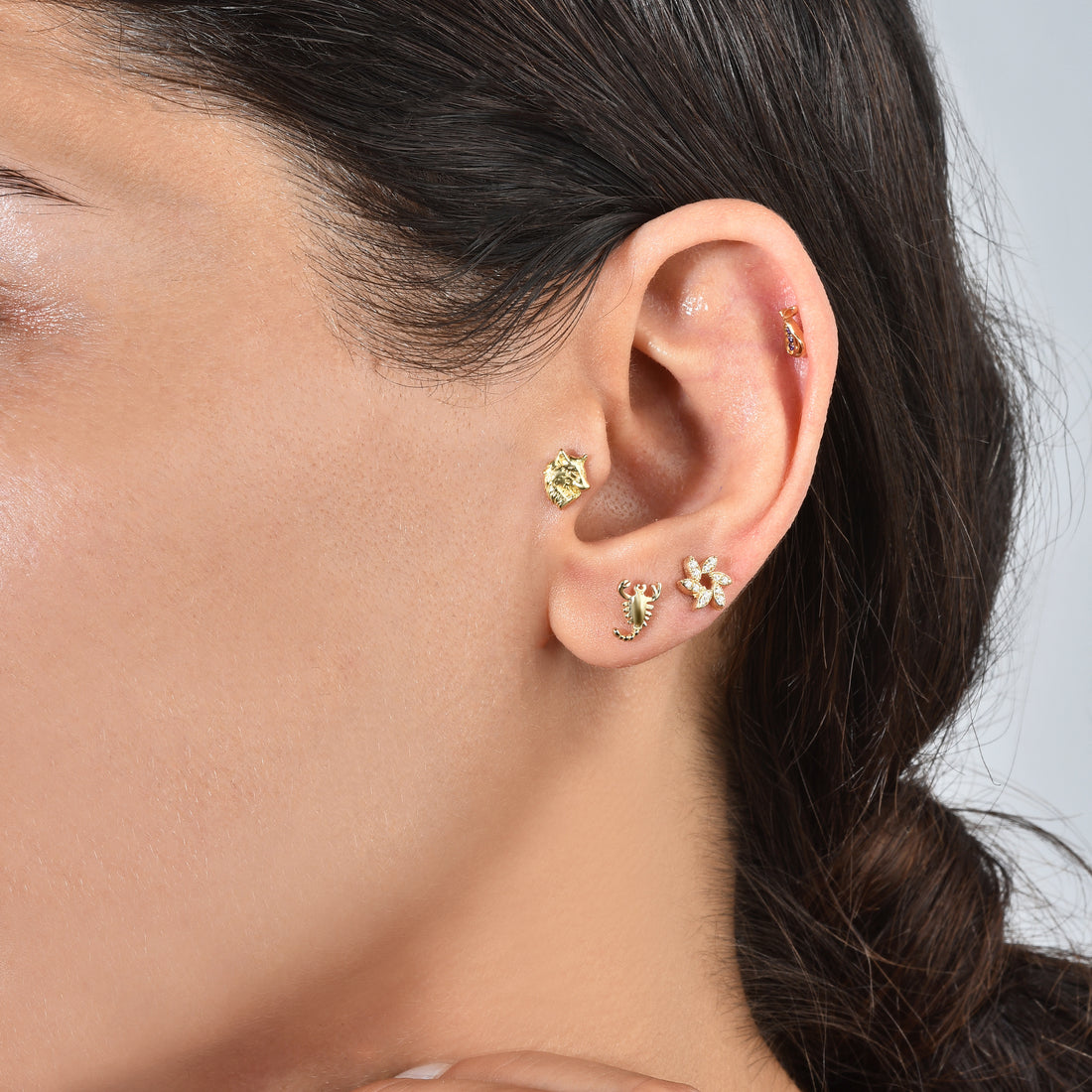 Howling Wolf Flatback Gold Ear Piercing
