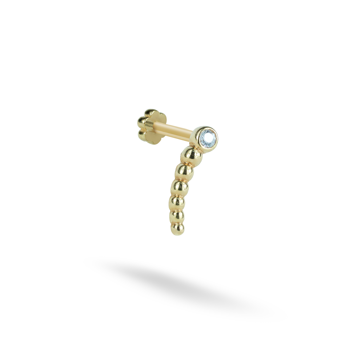 Worm Flatback Ear Piercing 14K Gold with CZ Stone