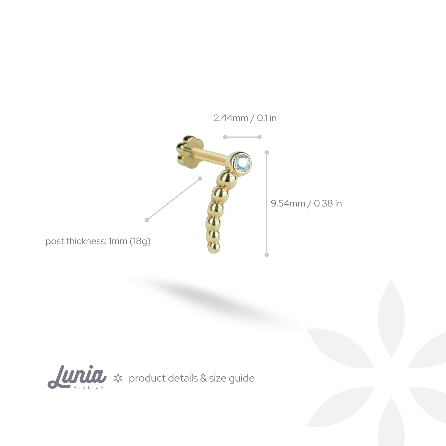 Worm Flatback Ear Piercing 14K Gold with CZ Stone