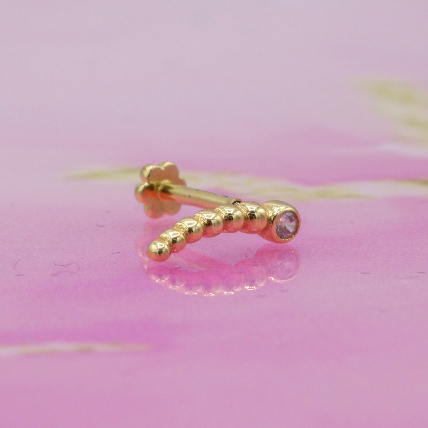 Worm Flatback Ear Piercing 14K Gold with CZ Stone