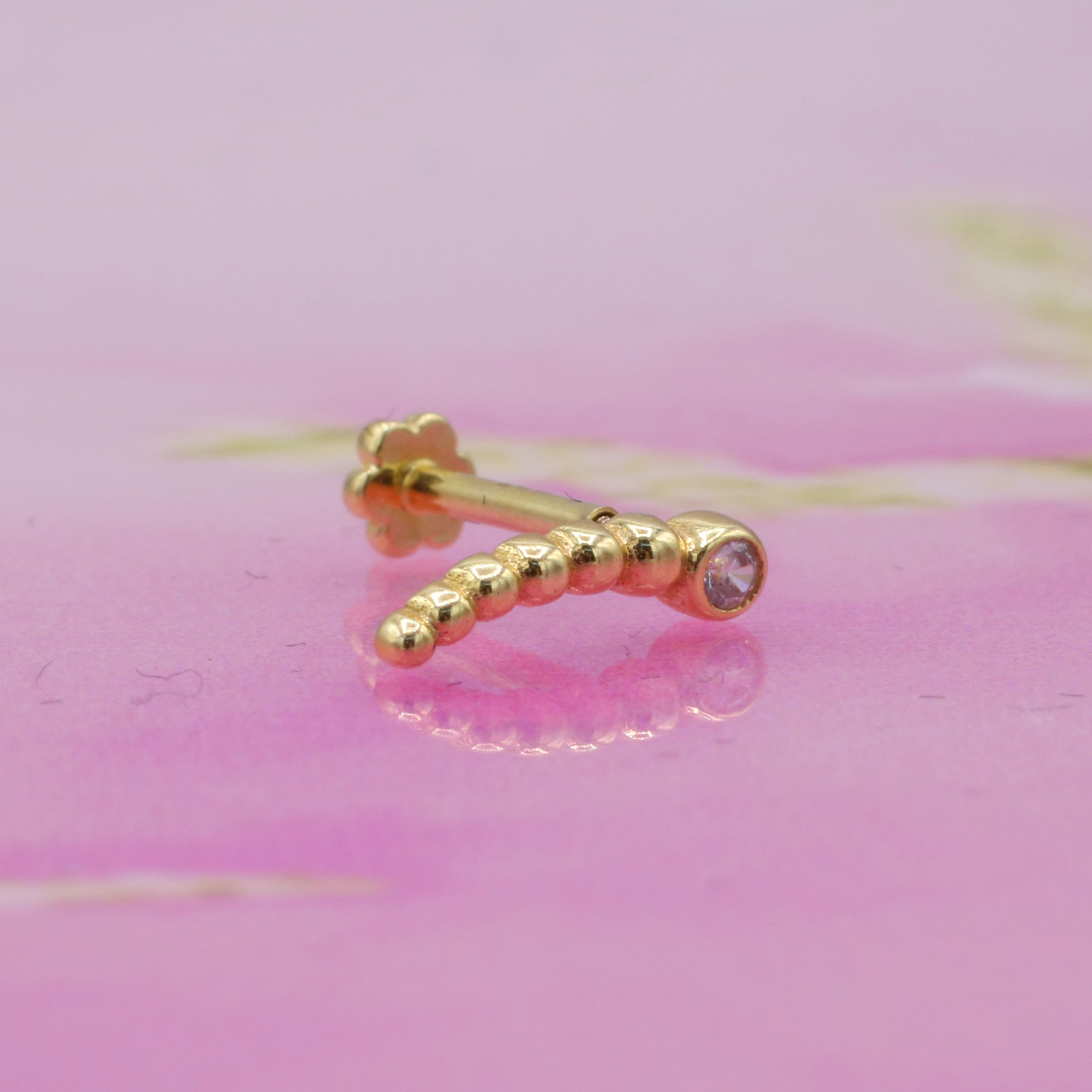 Worm Flatback Ear Piercing 14K Gold with CZ Stone